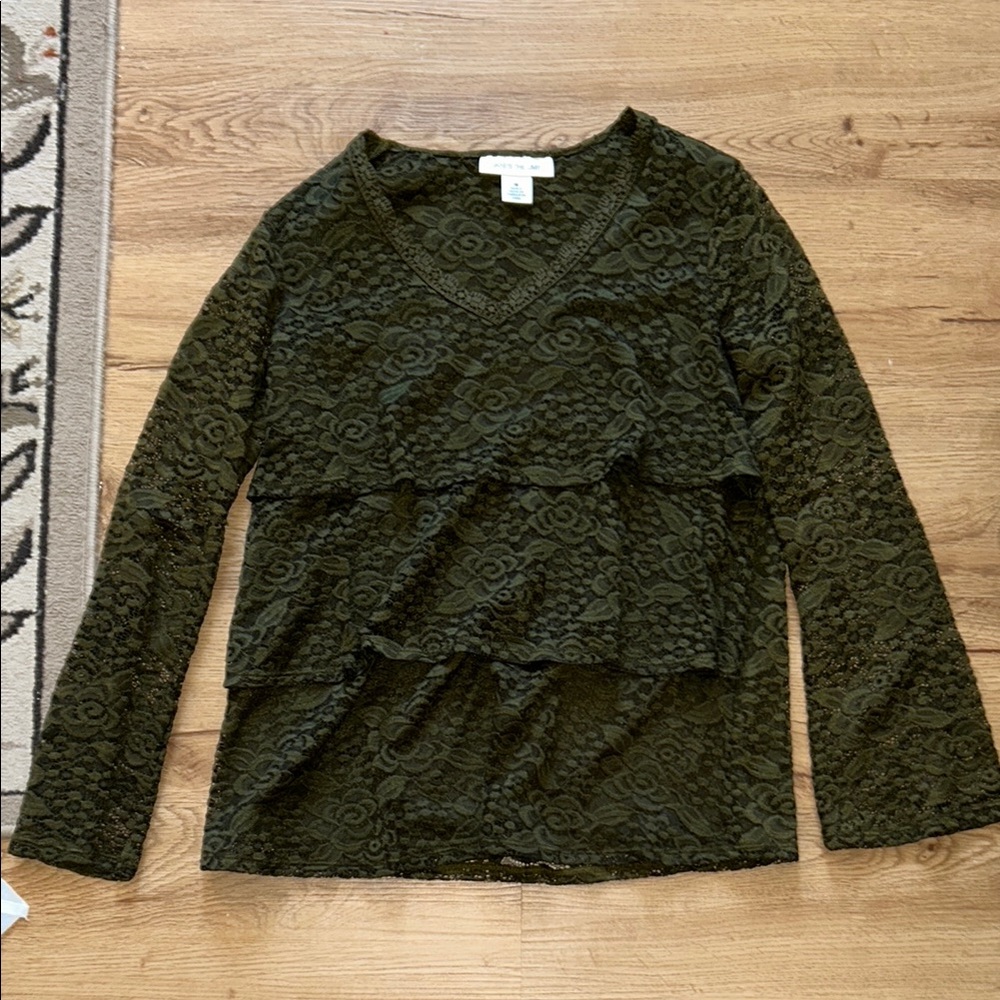 Olive Lace V-Neck Top